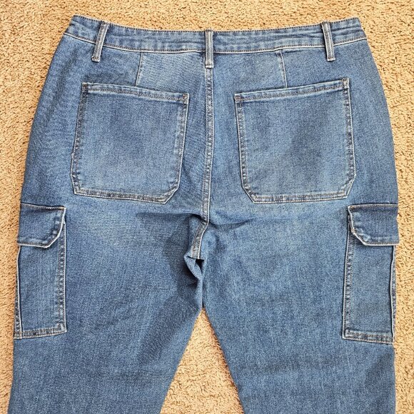 NWT Terra & Sky Cargo Jeans Womens 16W Blue High Rise Straight Leg Denim Stretch - Picture 4 of 12